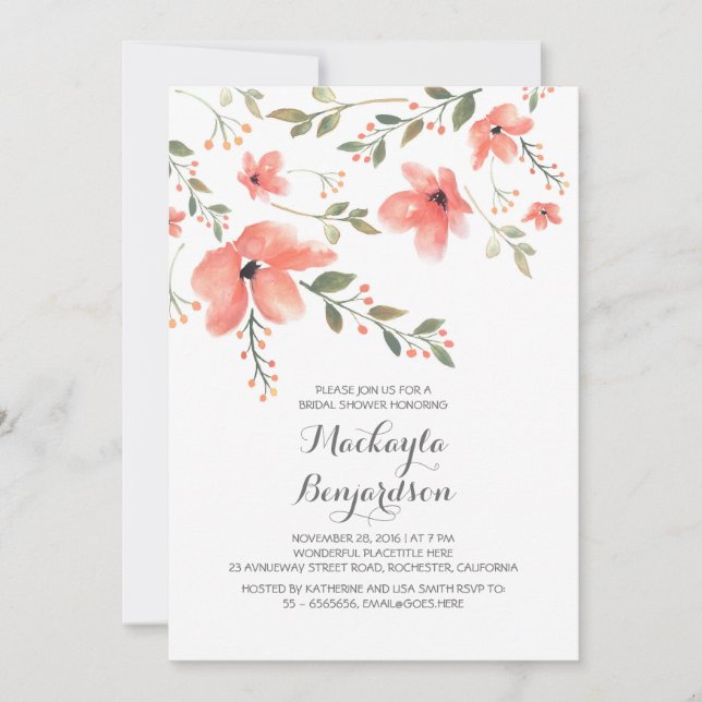 Watercolor Floral Romantic Bridal Shower Invitation (Front)