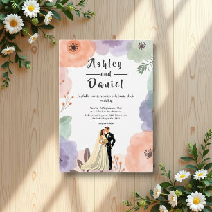 Watercolor Floral Romantic Couple Elegant Wedding Invitation