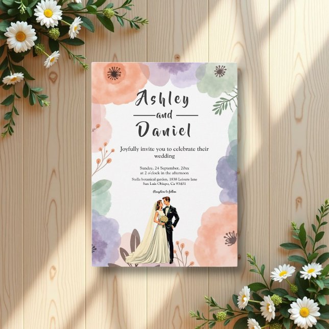 Watercolor Floral Romantic Couple Elegant Wedding Invitation (Creator Uploaded)