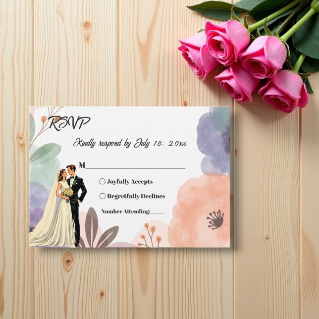 Watercolor Floral Romantic Couple Elegant Wedding RSVP Card (Creator Uploaded)