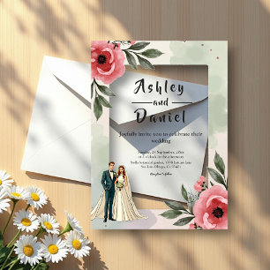 Watercolor Floral Romantic Couple Summer Wedding Acrylic Invitations