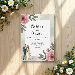 Watercolor Floral Romantic Couple Summer Wedding Invitation