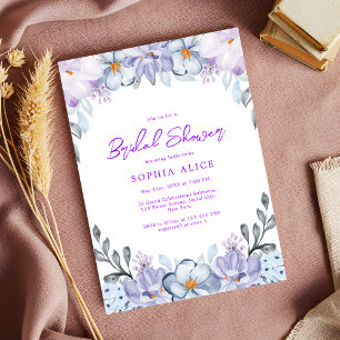 Watercolor Floral Romantic Purple Bridal Shower Invitation