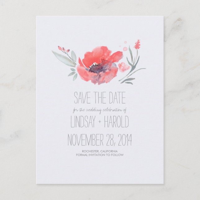 Watercolor Floral Romantic Save the Date Announcement Postcard (Front)