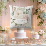 Watercolor Floral Rose Cottage Garden Baby Girl Cushion<br><div class="desc">Your baby girl's name, date and birth statistics in a form she will treasure forever! Elegant cottage garden roses and wild flowers and a tiny blue butterfly and dragonfly surround her name in modern script handwriting font. White wild rose and blush pink antique English Rose with baby's breath an muted...</div>