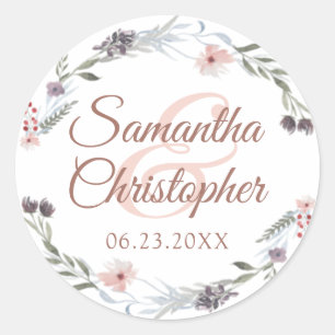 Watercolor Floral Rose Gold Script Wedding Seal