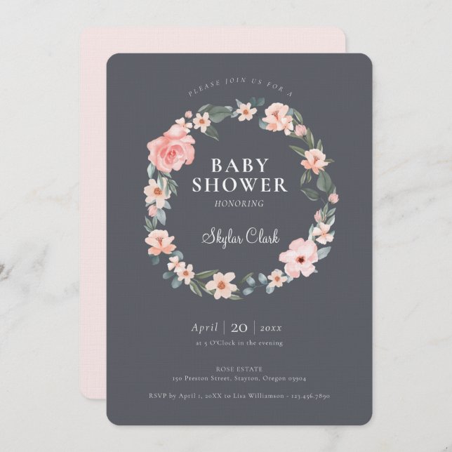 Watercolor Floral Rose & Sage Greenery Baby Shower Invitation (Front/Back)