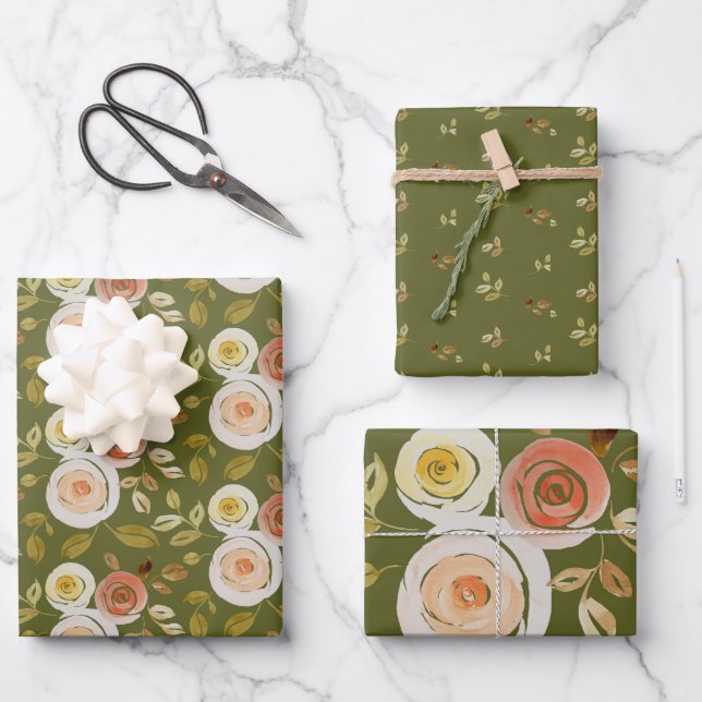 Watercolor Floral Rose Wrapping Paper Sheet (Front)