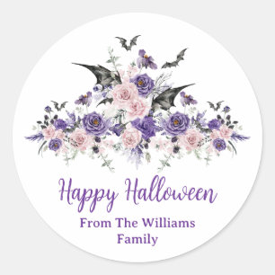 watercolor floral roses happy halloween party  classic round sticker