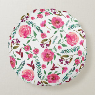 Watercolor Floral Round Cushion