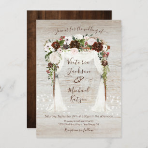 Watercolor Floral Rustic Barn Wood Canopy Wedding Invitation