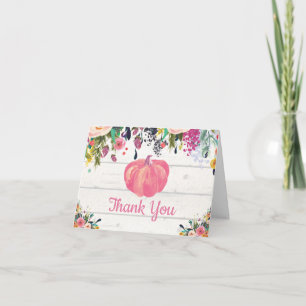 Watercolor Floral Rustic Fall Pumpkin Thank You Card