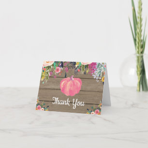 Watercolor Floral Rustic Fall Pumpkin Thank You Card