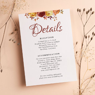 Watercolor Floral Rustic Fall Warm Autumn Wedding Enclosure Card