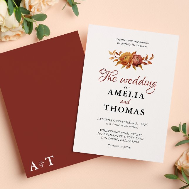 Watercolor Floral Rustic Fall Warm Autumn Wedding Invitation (Creator Uploaded)