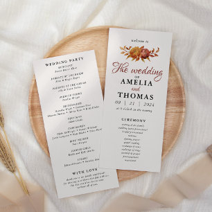 Watercolor Floral Rustic Fall Warm Autumn Wedding Programme