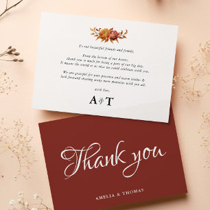 Watercolor Floral Rustic Fall Warm Autumn Wedding Thank You Card
