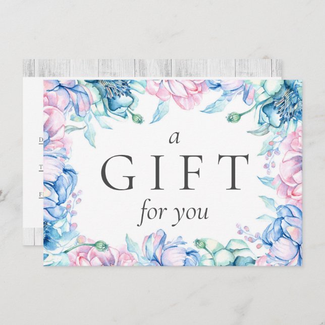Watercolor Floral Rustic Gift Certificate Card (Front/Back)