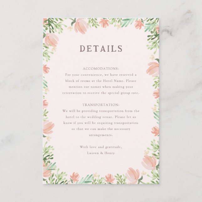 Watercolor Floral Rustic Wedding Insert (Front)