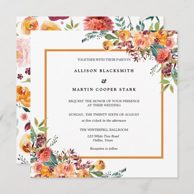 Watercolor Floral Rustic Wedding  Invitation (Front/Back)