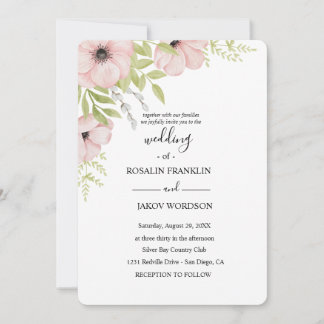 watercolor floral rustic wedding  invitation
