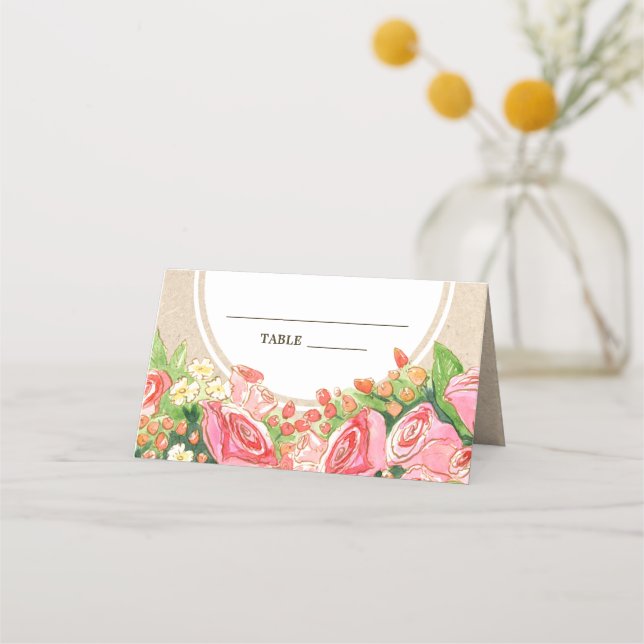 Watercolor Floral Rustic Wedding Table Place Cards (Front)