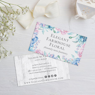 Watercolor Floral & Rustic Wood Peony Social Media Business Card