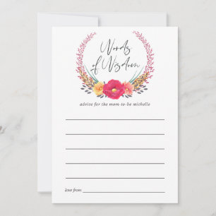Watercolor Floral Safari Baby Shower Mum Advice Card