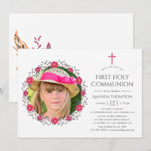 Watercolor Floral Safari First Holy Communion Invitation
