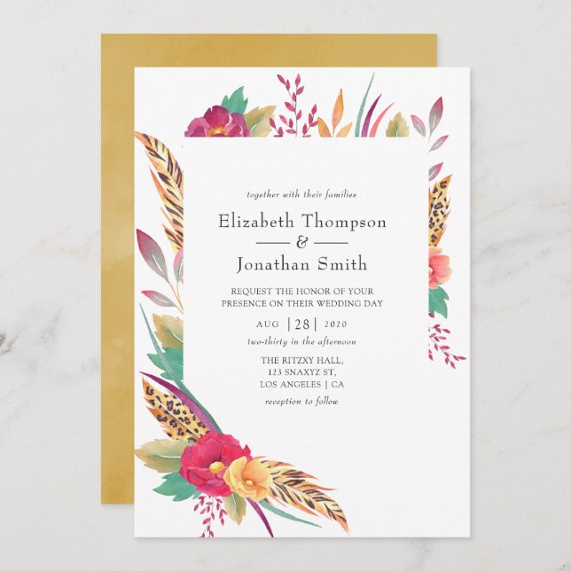 Watercolor Floral Safari Wedding Invitation (Front/Back)