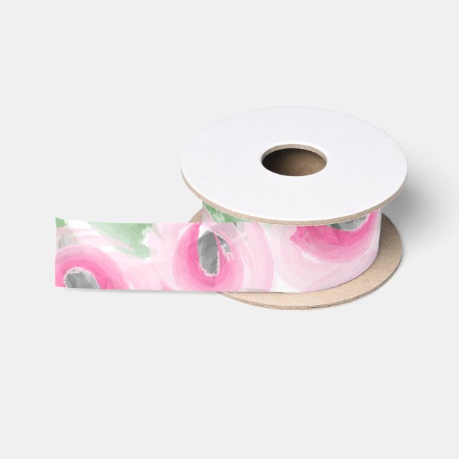 Watercolor Floral Satin Ribbon (Spool)