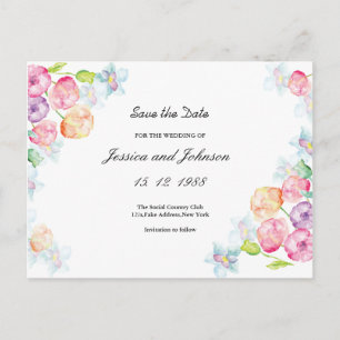 Watercolor Floral Save The Date Card