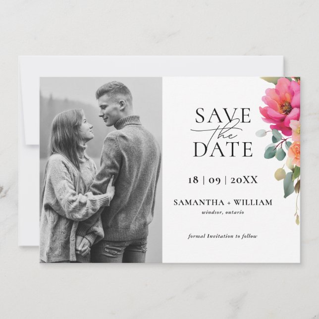 Watercolor Floral Save the Date Invitation (Front)