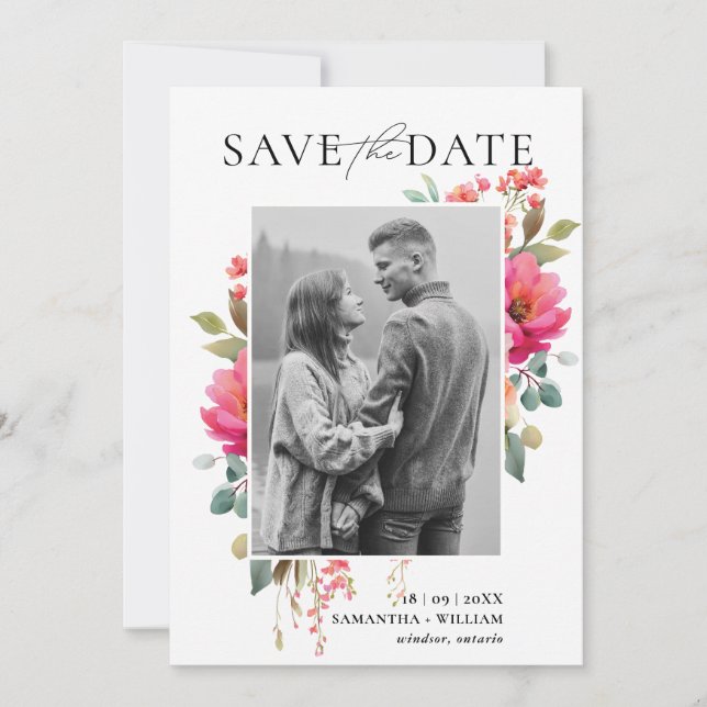 Watercolor Floral Save the Date Invitation (Front)