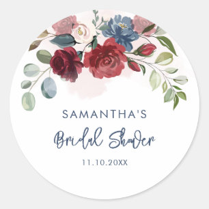 Watercolor Floral Script Bridal Shower Classic Round Sticker