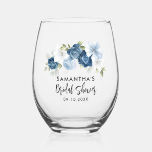Watercolor Floral Script Bridal Shower Personalise Stemless Wine Glass