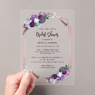 Watercolor Floral Script Elegant Bridal Shower Acrylic Invitations