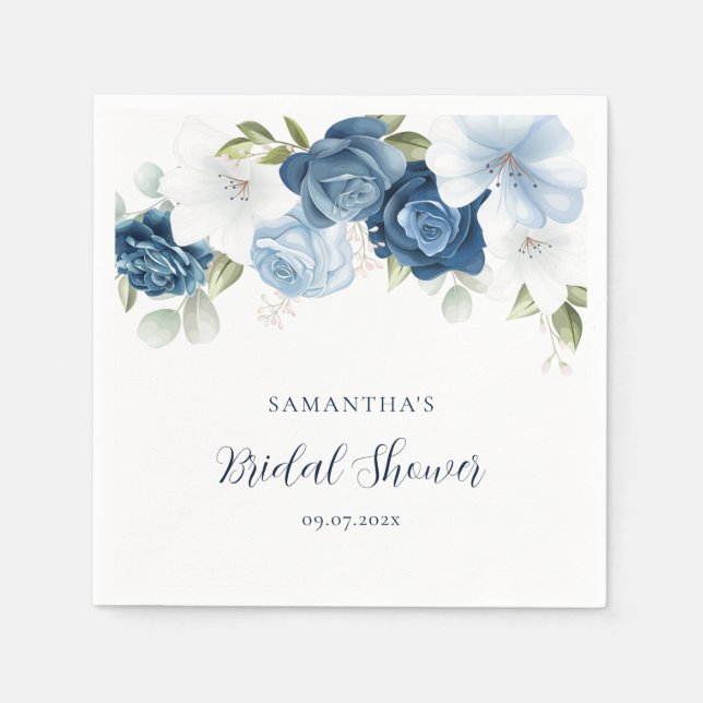 Watercolor Floral Script Modern Bridal Shower Napkin (Front)