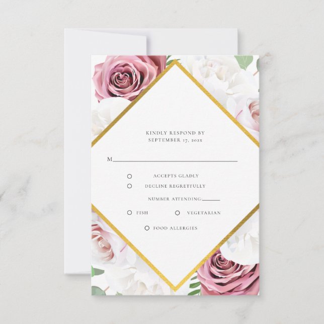 Watercolor Floral Script Modern Wedding RSVP Card (Front)