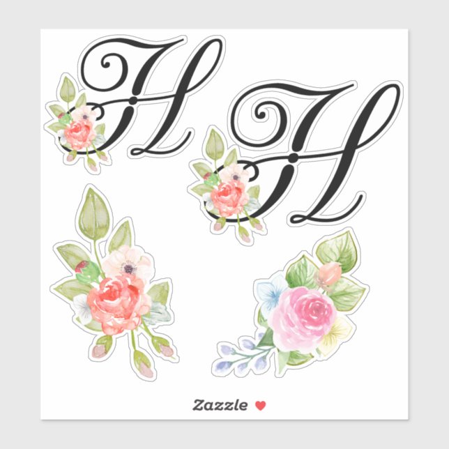 Watercolor Floral Script Monogram Letter H (Sheet)