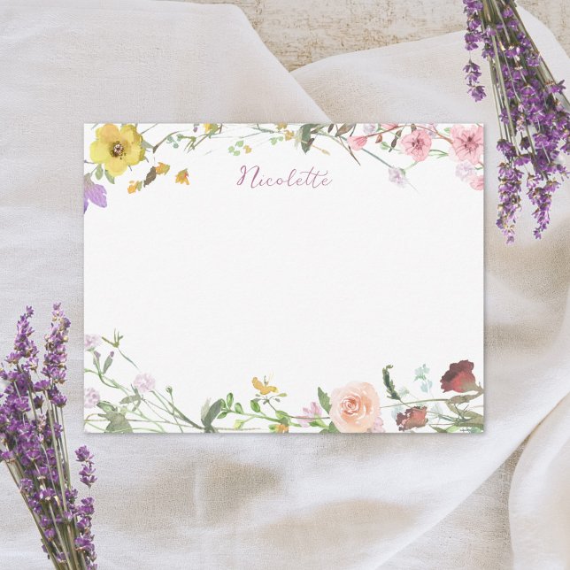 Watercolor Floral Script Name Custom Stationery Card (Creator Uploaded)