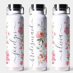 Watercolor floral Script Personalised Bridesmaid Water Bottle<br><div class="desc">Say thank you to your bridesmaids with our Bridesmaid Gift Watercolor Floral Script Personalised Water Bottle! This stylish and practical bottle is the perfect way to show your appreciation. Adorned with a beautiful watercolor floral design and personalised with each bridesmaid's name in an elegant script, it adds a touch of...</div>
