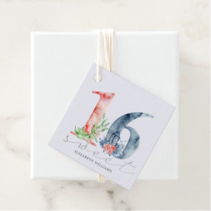 watercolor floral script sweet sixteen favour tag