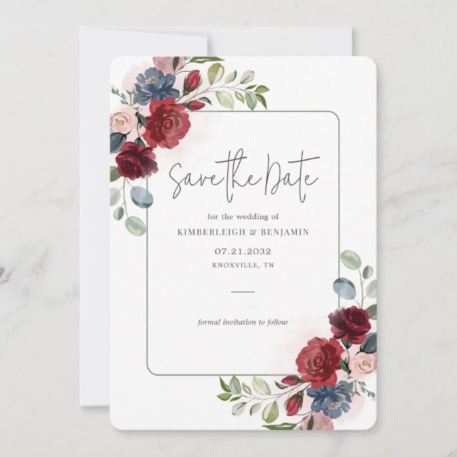 Watercolor Floral Script Wedding Save The Date (Front)
