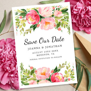 Watercolor Floral Script Wedding Save The Date