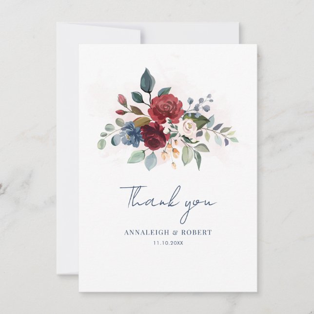 Watercolor Floral Script Wedding Thank You (Front)
