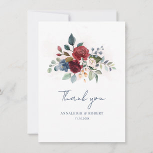Watercolor Floral Script Wedding Thank You