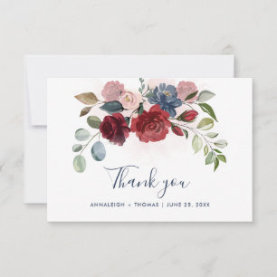 Watercolor Floral Script Wedding Thank You Card