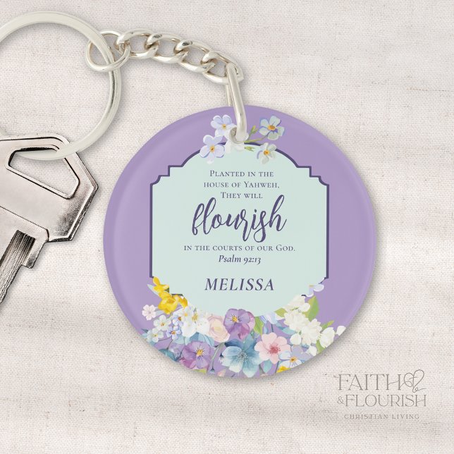Watercolor Floral Scripture Verse Personalised Key Ring (Creator Uploaded)