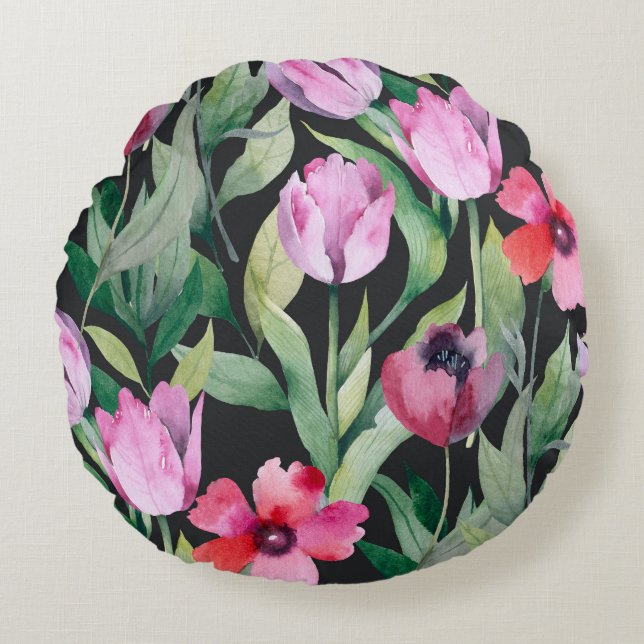 Watercolor floral, seamless beautiful pattern. round cushion (Front)